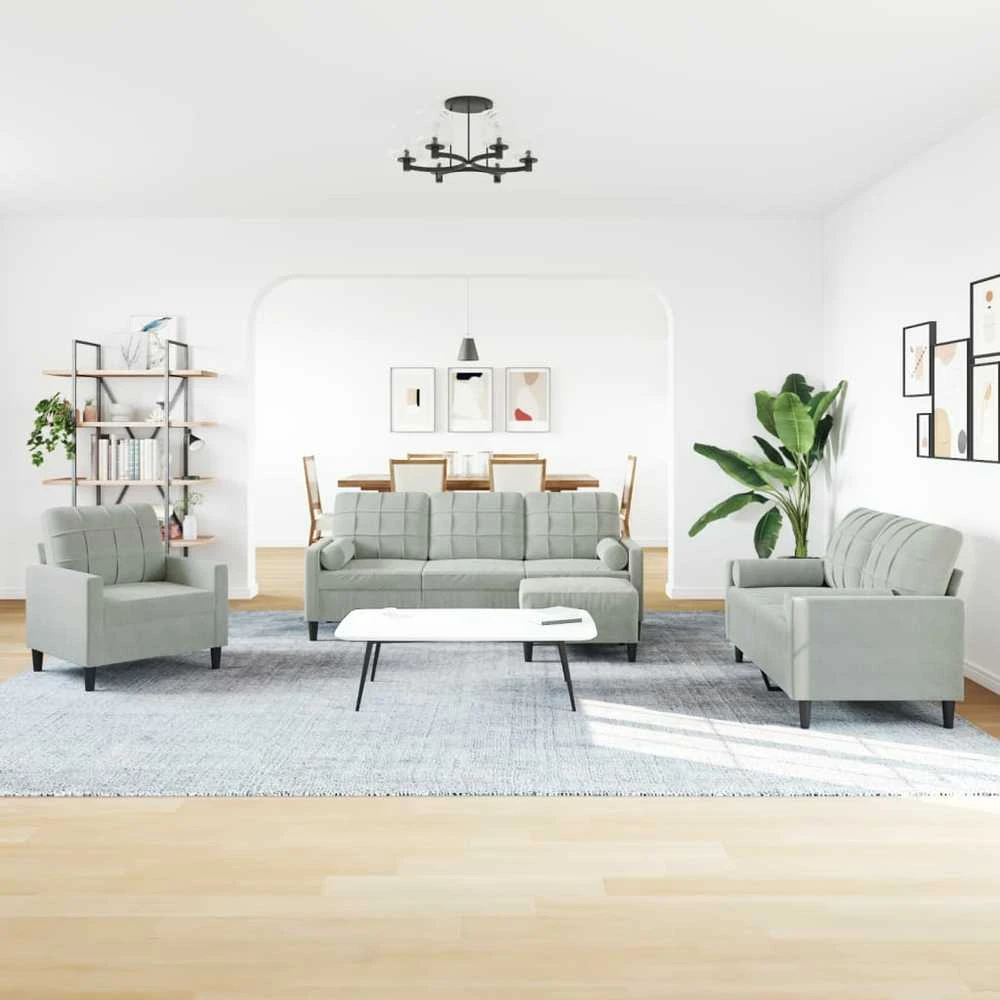 Sofa Sofos komplektas su pagalvėlėmis, 4 dalių, pilkas, aksomas