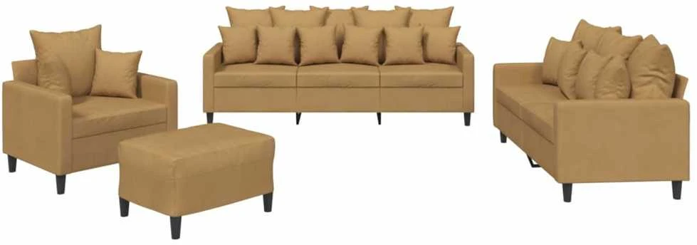 Sofa Sofos komplektas su pagalvėlėmis, 4 dalių, rudas, aksomas