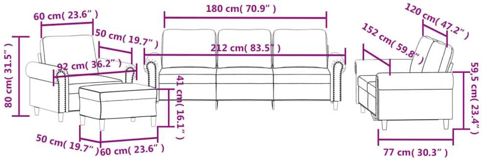 Sofa Sofos komplektas su pagalvėlėmis, 4 dalių, rožinis, aksomas