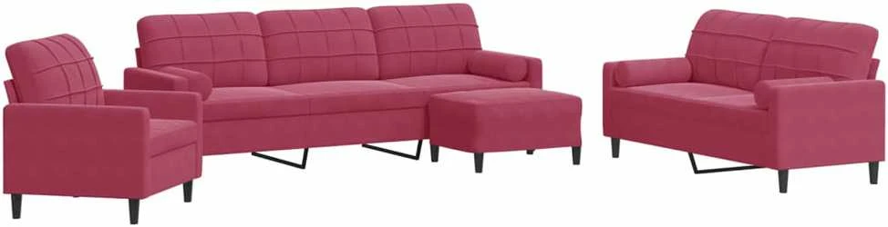 Sofa Sofos komplektas su pagalvėlėmis, 4 dalių, vyno, aksomas