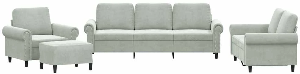 Sofa Sofos komplektas su pagalvėlėmis, 4 dalių, pilkas, aksomas
