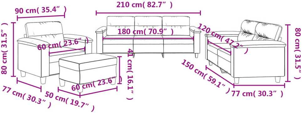 Sofa Sofos komplektas su pagalvėlėmis, 4 dalių, smėlio, audinys