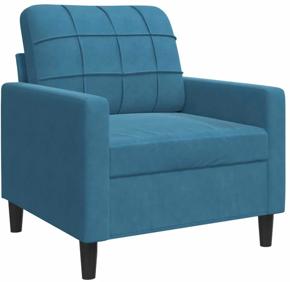 Sofa Sofos komplektas su pagalvėlėmis, 4 dalių, mėlynas, aksomas