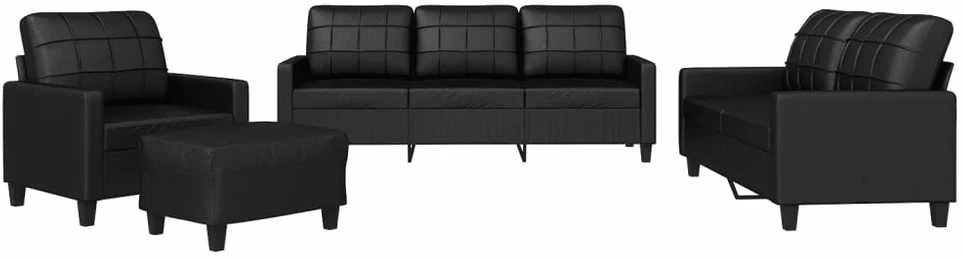 Sofa Sofos komplektas su pagalvėlėmis, 4 dalių, juodas, dirbtinė oda