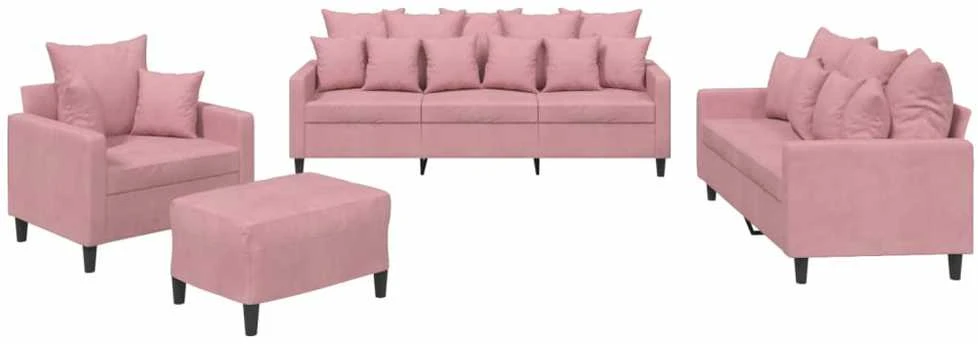 Sofa Sofos komplektas su pagalvėlėmis, 4 dalių, rožinis, aksomas