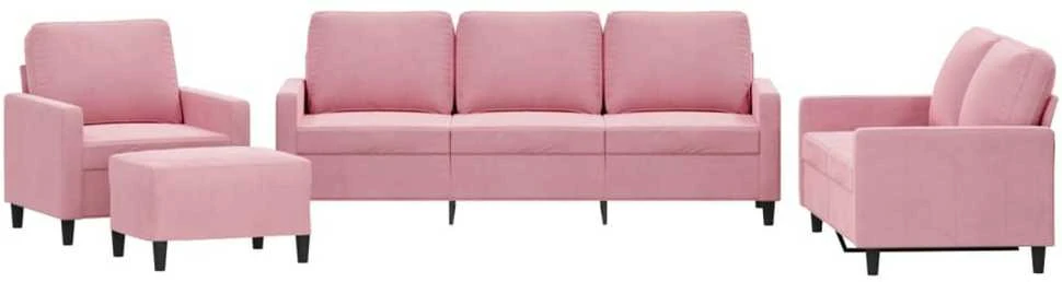 Sofa Sofos komplektas su pagalvėlėmis, 4 dalių, rožinis, aksomas