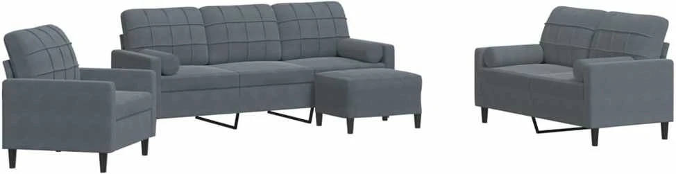 Sofa Sofos komplektas su pagalvėlėmis, 4 dalių, pilkas, aksomas