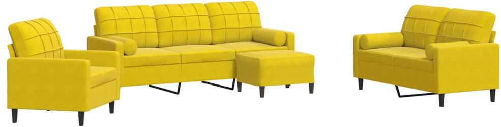 Sofa Sofos komplektas su pagalvėlėmis, 4 dalių, geltonas, aksomas