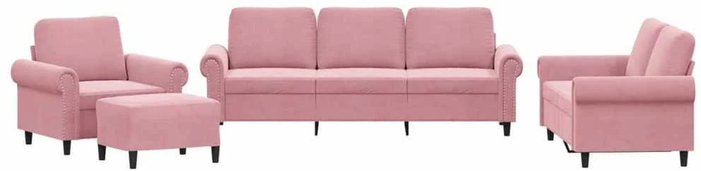 Sofa Sofos komplektas su pagalvėlėmis, 4 dalių, rožinis, aksomas