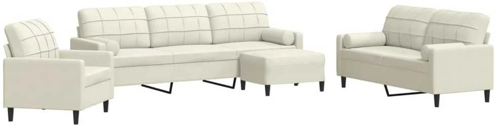 Sofa Sofos komplektas su pagalvėlėmis, 4 dalių, kreminis, aksomas
