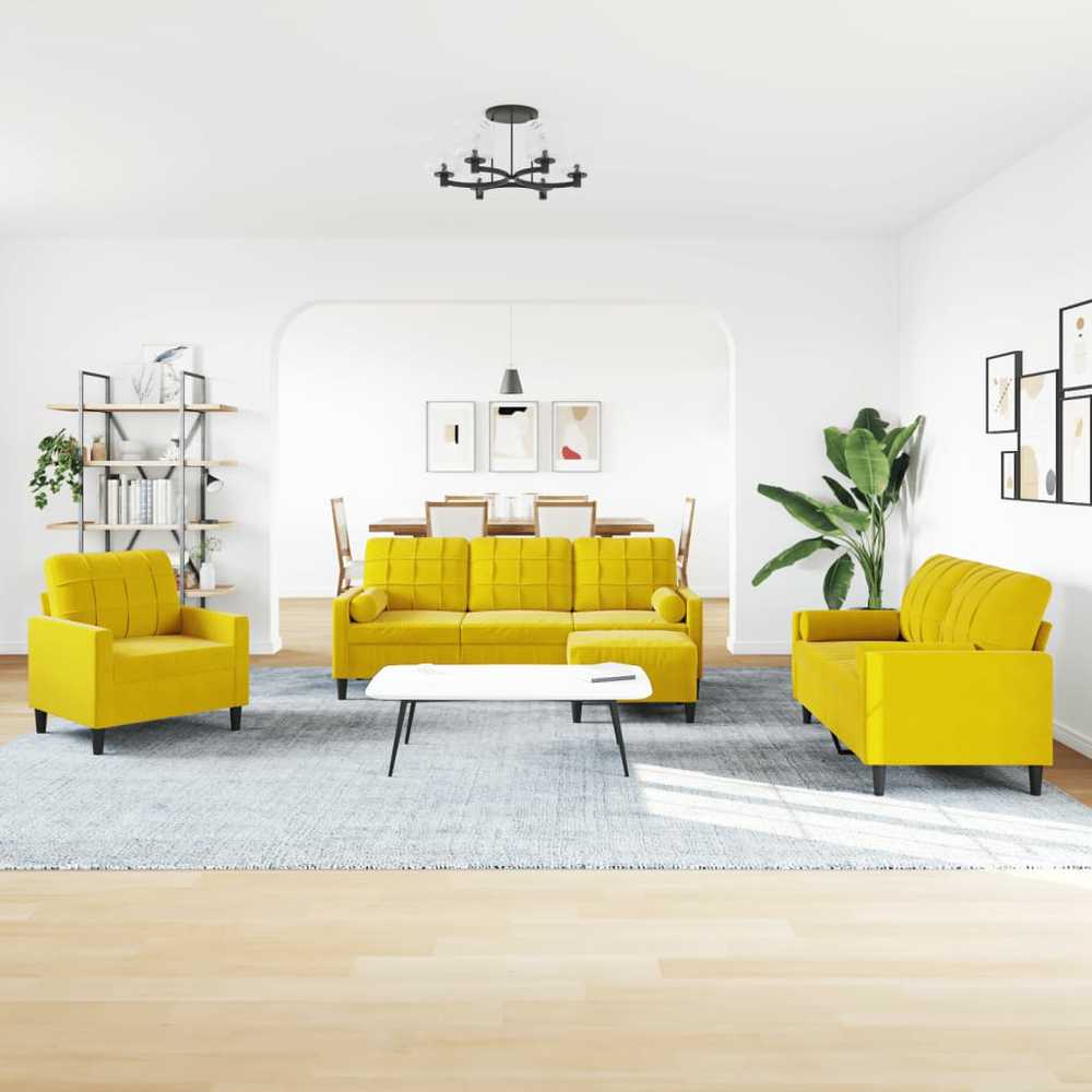 Sofa Sofos komplektas su pagalvėlėmis, 4 dalių, geltonas, aksomas