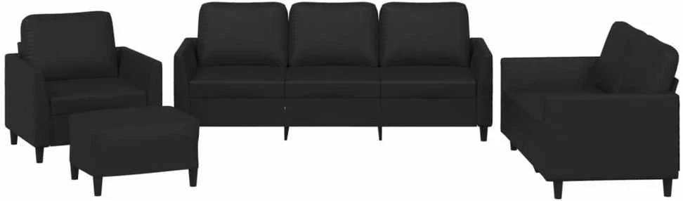 Sofa Sofos komplektas su pagalvėlėmis, 4 dalių, juodas, dirbtinė oda