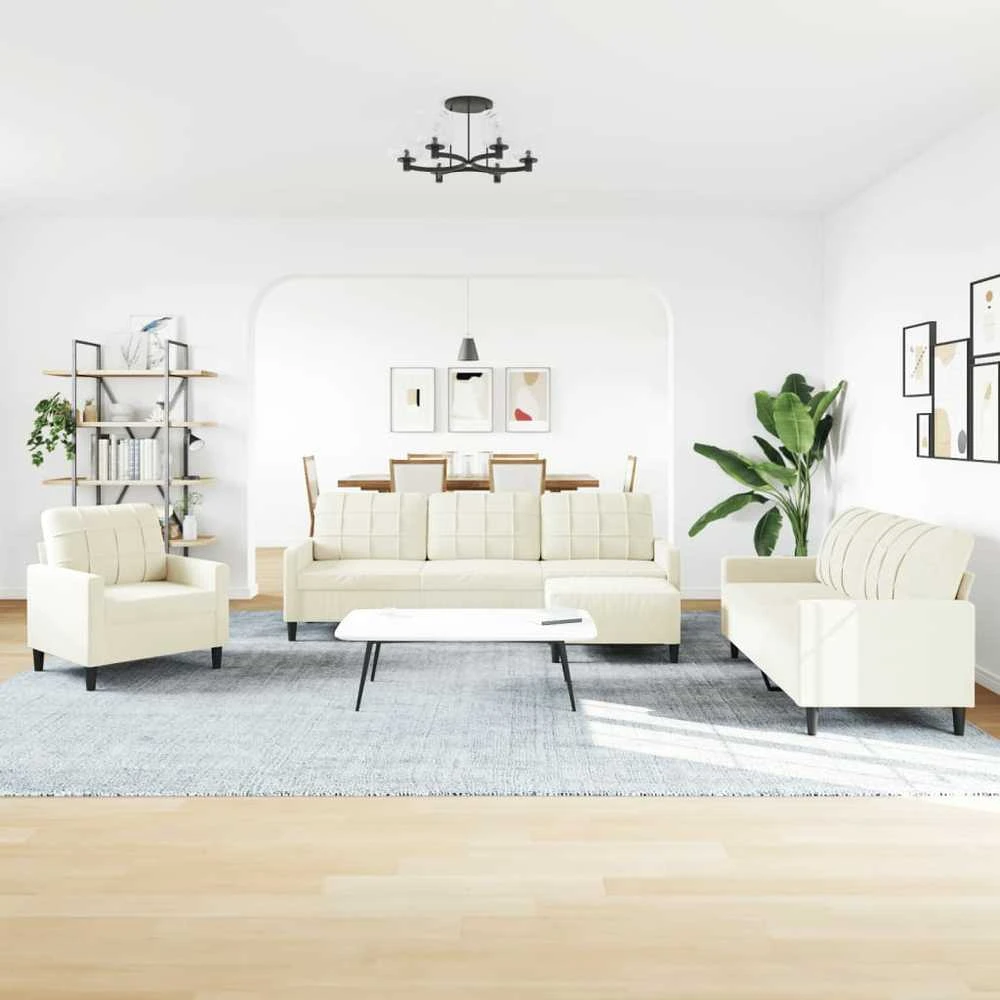 Sofa Sofos komplektas su pagalvėlėmis, 4 dalių, kreminis, aksomas