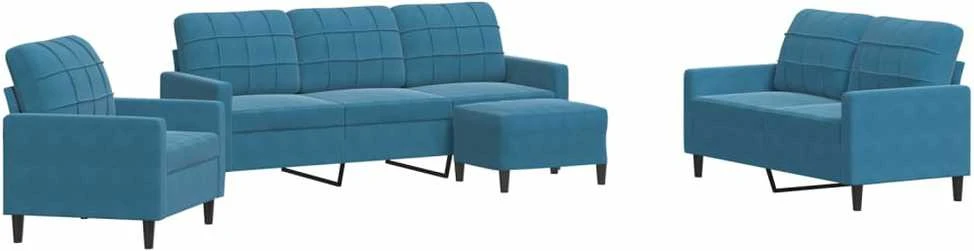 Sofa Sofos komplektas su pagalvėlėmis, 4 dalių, mėlynas, aksomas