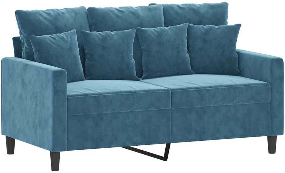 Sofa Sofos komplektas su pagalvėlėmis, 4 dalių, mėlynas, aksomas
