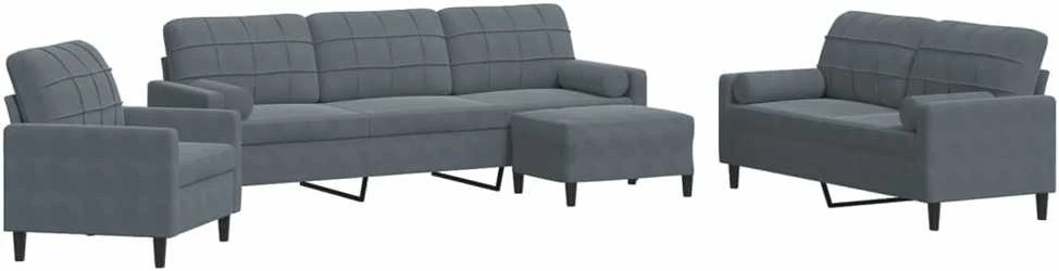 Sofa Sofos komplektas su pagalvėlėmis, 4 dalių, pilkas, aksomas