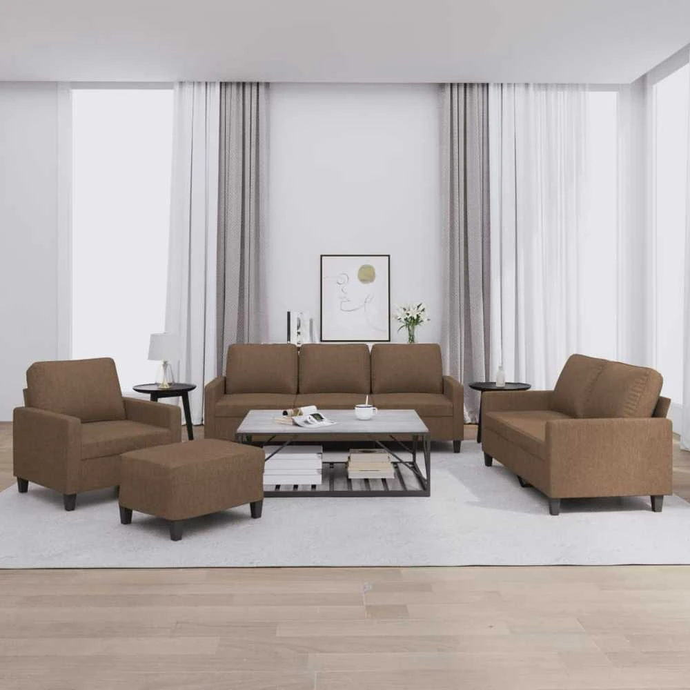 Sofa Sofos komplektas su pagalvėlėmis, 4 dalių, rudas, audinys