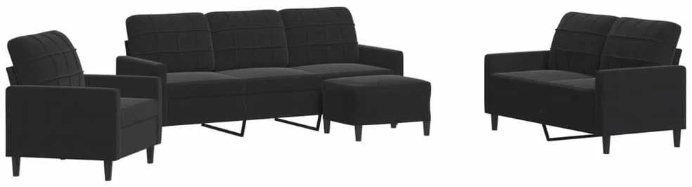 Sofa Sofos komplektas su pagalvėlėmis, 4 dalių, juodas, aksomas
