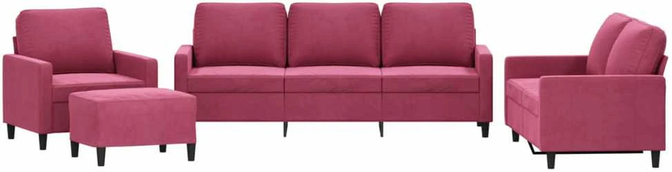 Sofa Sofos komplektas su pagalvėlėmis, 4 dalių, vyno, aksomas
