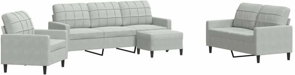 Sofa Sofos komplektas su pagalvėlėmis, 4 dalių, pilkas, aksomas