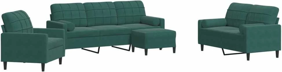 Sofa Sofos komplektas su pagalvėlėmis, 4 dalių, žalias, aksomas