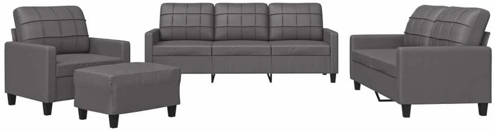 Sofa Sofos komplektas su pagalvėlėmis, 4 dalių, pilkas, dirbtinė oda