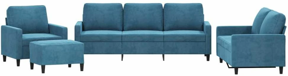 Sofa Sofos komplektas su pagalvėlėmis, 4 dalių, mėlynas, aksomas