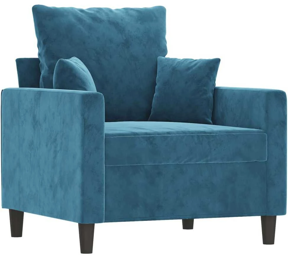 Sofa Sofos komplektas su pagalvėlėmis, 4 dalių, mėlynas, aksomas