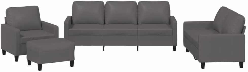 Sofa Sofos komplektas su pagalvėlėmis, 4 dalių, pilkas, dirbtinė oda