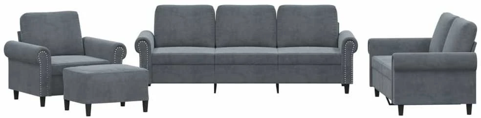 Sofa Sofos komplektas su pagalvėlėmis, 4 dalių, pilkas, aksomas