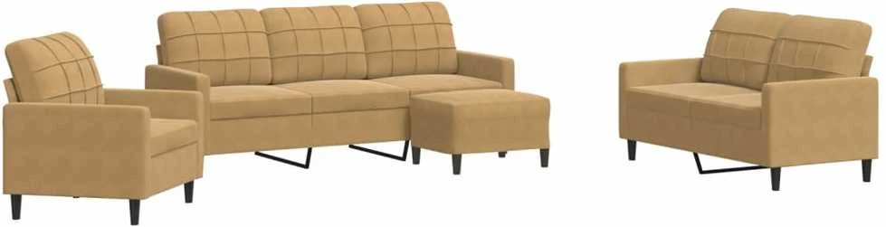 Sofa Sofos komplektas su pagalvėlėmis, 4 dalių, rudas, aksomas