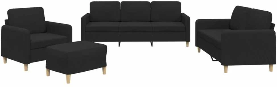 Sofa Sofos komplektas su pagalvėlėmis, 4 dalių, juodas, audinys