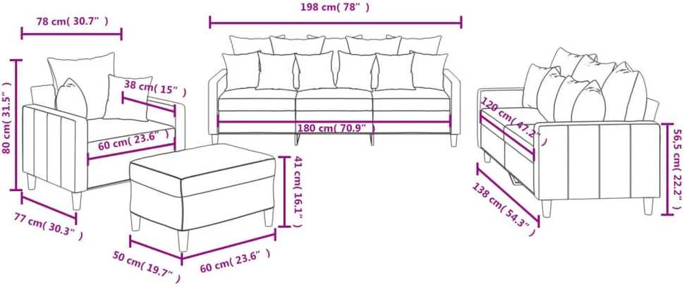 Sofa Sofos komplektas su pagalvėlėmis, 4 dalių, rudas, aksomas