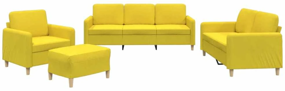 Sofa Sofos komplektas su pagalvėlėmis, 4 dalių, geltonas, audinys
