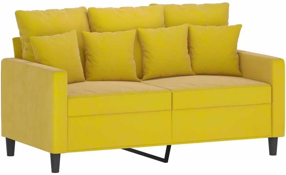 Sofa Sofos komplektas su pagalvėlėmis, 4 dalių, geltonas, aksomas