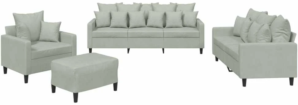 Sofa Sofos komplektas su pagalvėlėmis, 4 dalių, pilkas, aksomas