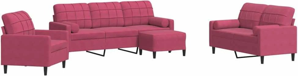 Sofa Sofos komplektas su pagalvėlėmis, 4 dalių, vyno, aksomas