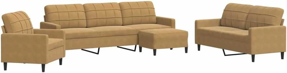 Sofa Sofos komplektas su pagalvėlėmis, 4 dalių, rudas, aksomas