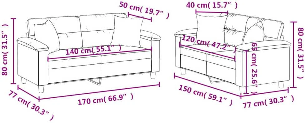 Sofa Sofos komplektas su pagalvėmis, 2 dalių, pilkas, dirbtinė oda