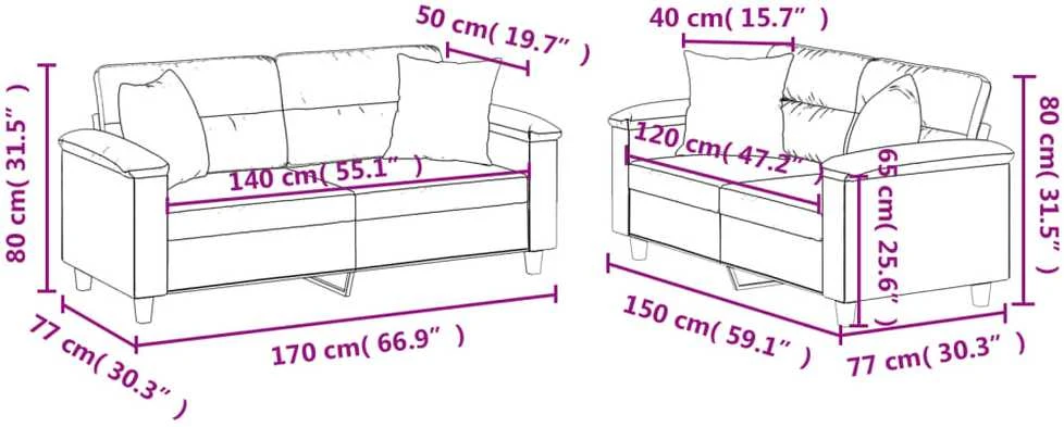 Sofa Sofos komplektas su pagalvėmis, 2 dalių, juodas, audinys