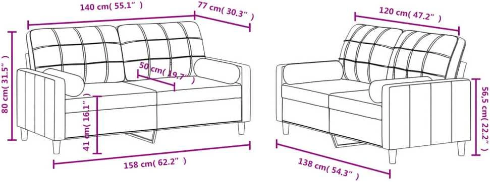 Sofa Sofos komplektas su pagalvėmis, 2 dalių, vyno, audinys