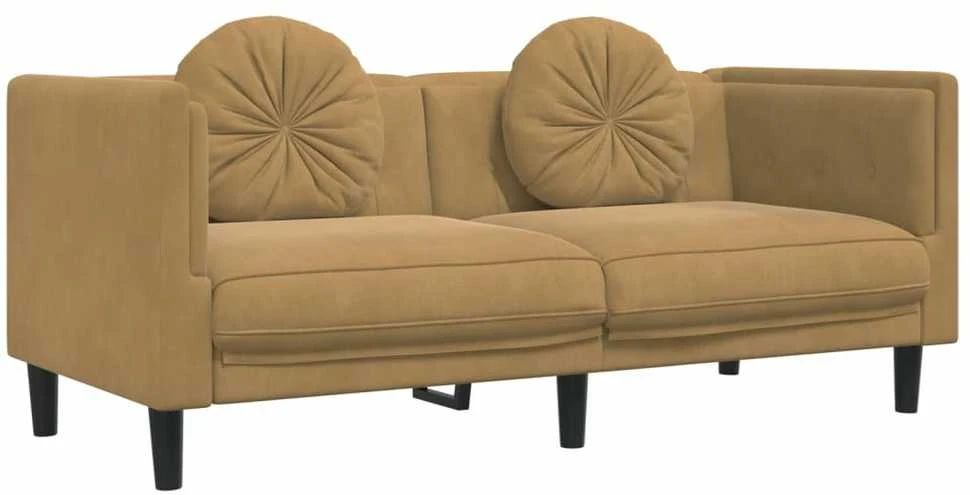 Sofa Sofos komplektas su pagalvėmis, 2 dalių, rudas, aksomas