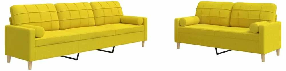 Sofa Sofos komplektas su pagalvėmis, 2 dalių, geltonas, audinys
