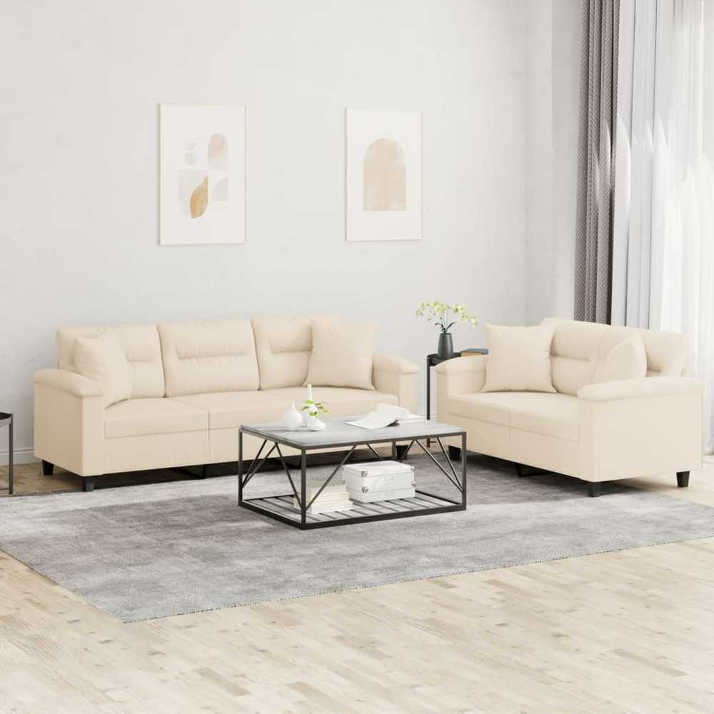 Sofa Sofos komplektas su pagalvėmis, 2 dalių, smėlio, audinys