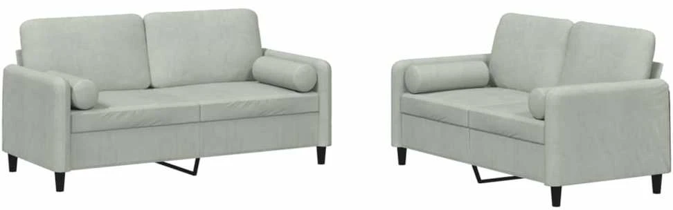 Sofa Sofos komplektas su pagalvėmis, 2 dalių, pilkas, aksomas