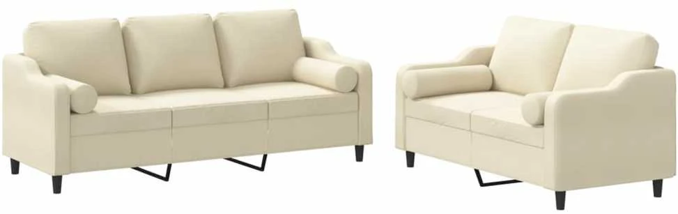 Sofa Sofos komplektas su pagalvėmis, 2 dalių, kreminis, audinys