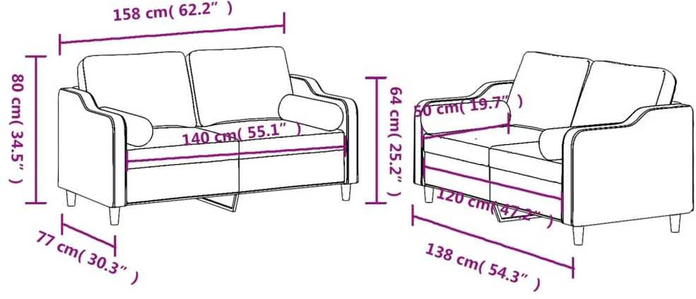Sofa Sofos komplektas su pagalvėmis, 2 dalių, vyno, audinys