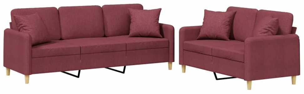 Sofa Sofos komplektas su pagalvėmis, 2 dalių, vyno, audinys