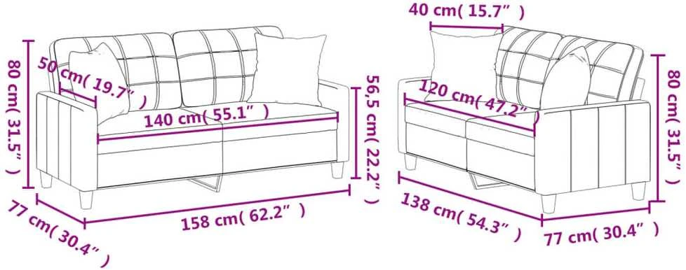 Sofa Sofos komplektas su pagalvėmis, 2 dalių, pilkas, dirbtinė oda