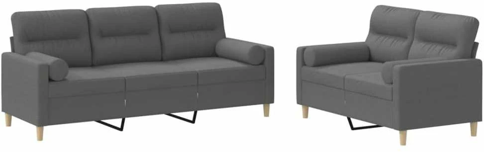 Sofa Sofos komplektas su pagalvėmis, 2 dalių, pilkas, audinys